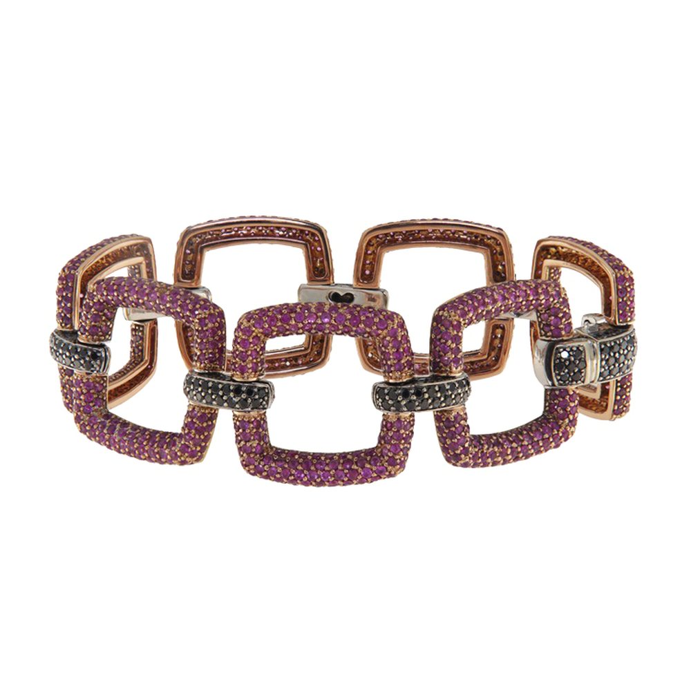 Bracelet in rose and white gold with rubies and black diamonds, photograph 1
