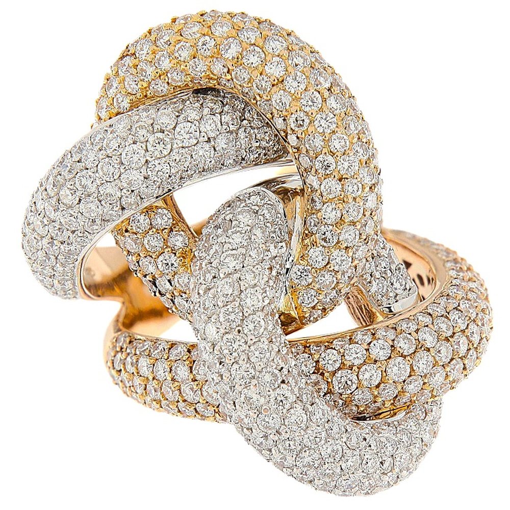 Ring in rose and white gold with pavé brilliant-cut diamonds, photograph 1