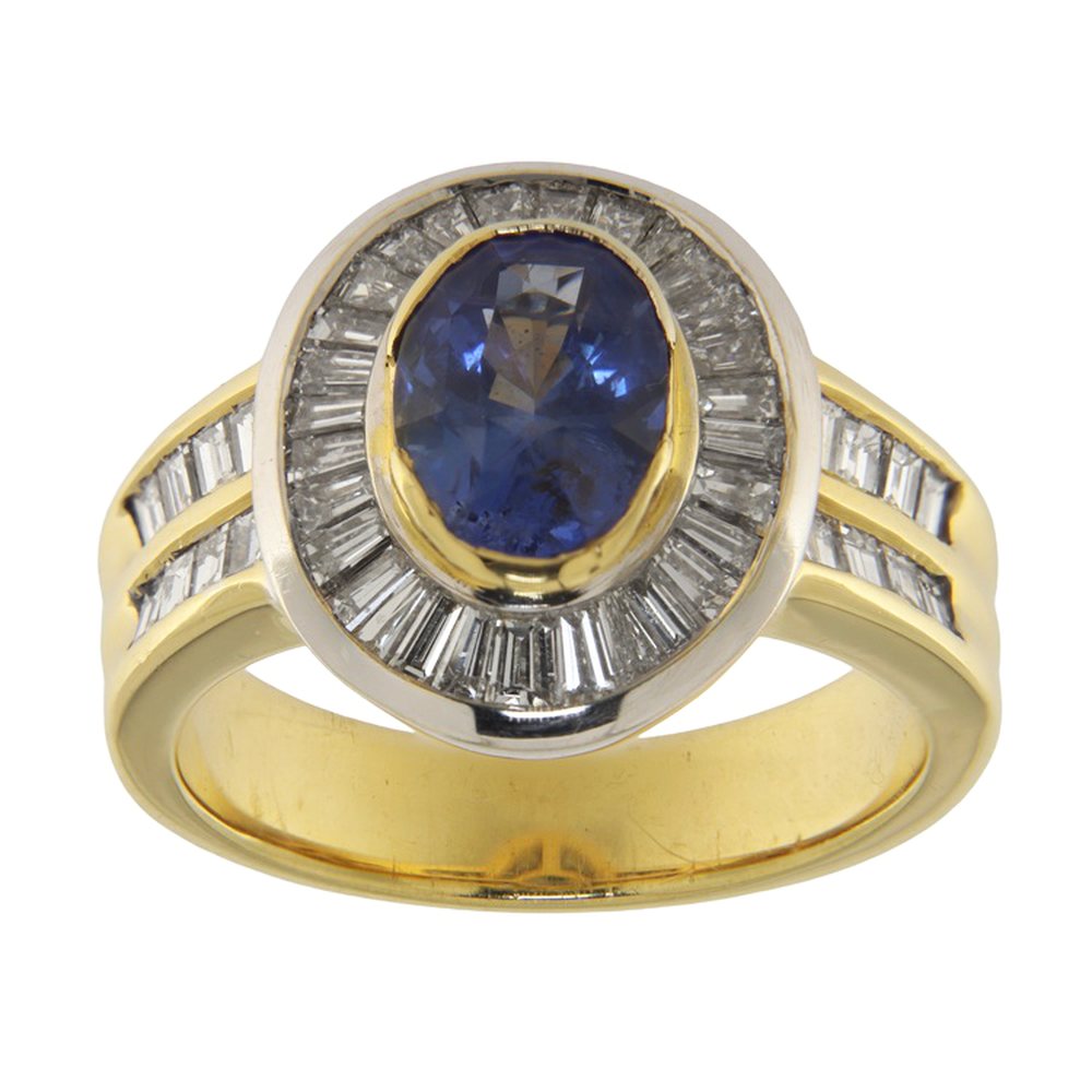 Ring in yellow and white gold with sapphire 2.05 ct and diam, photograph 1