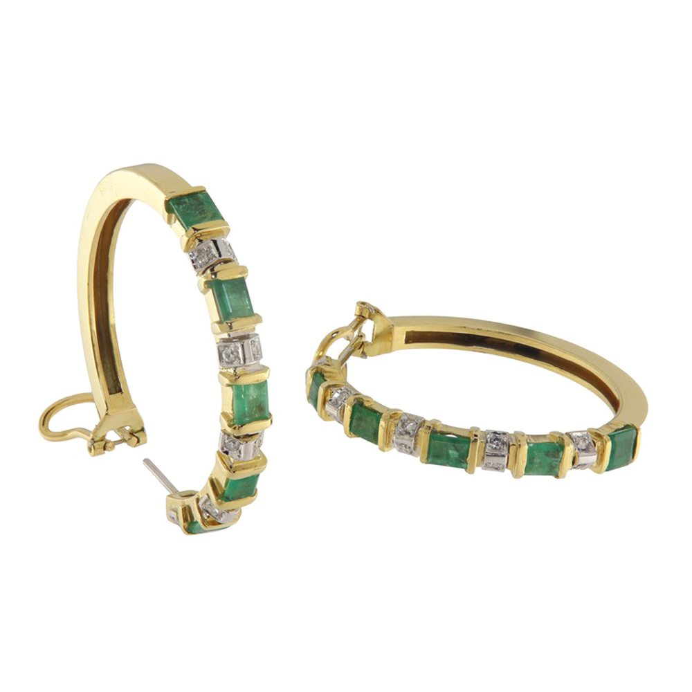 Hoop earrings in yellow gold with emeralds and diamonds, photograph 1